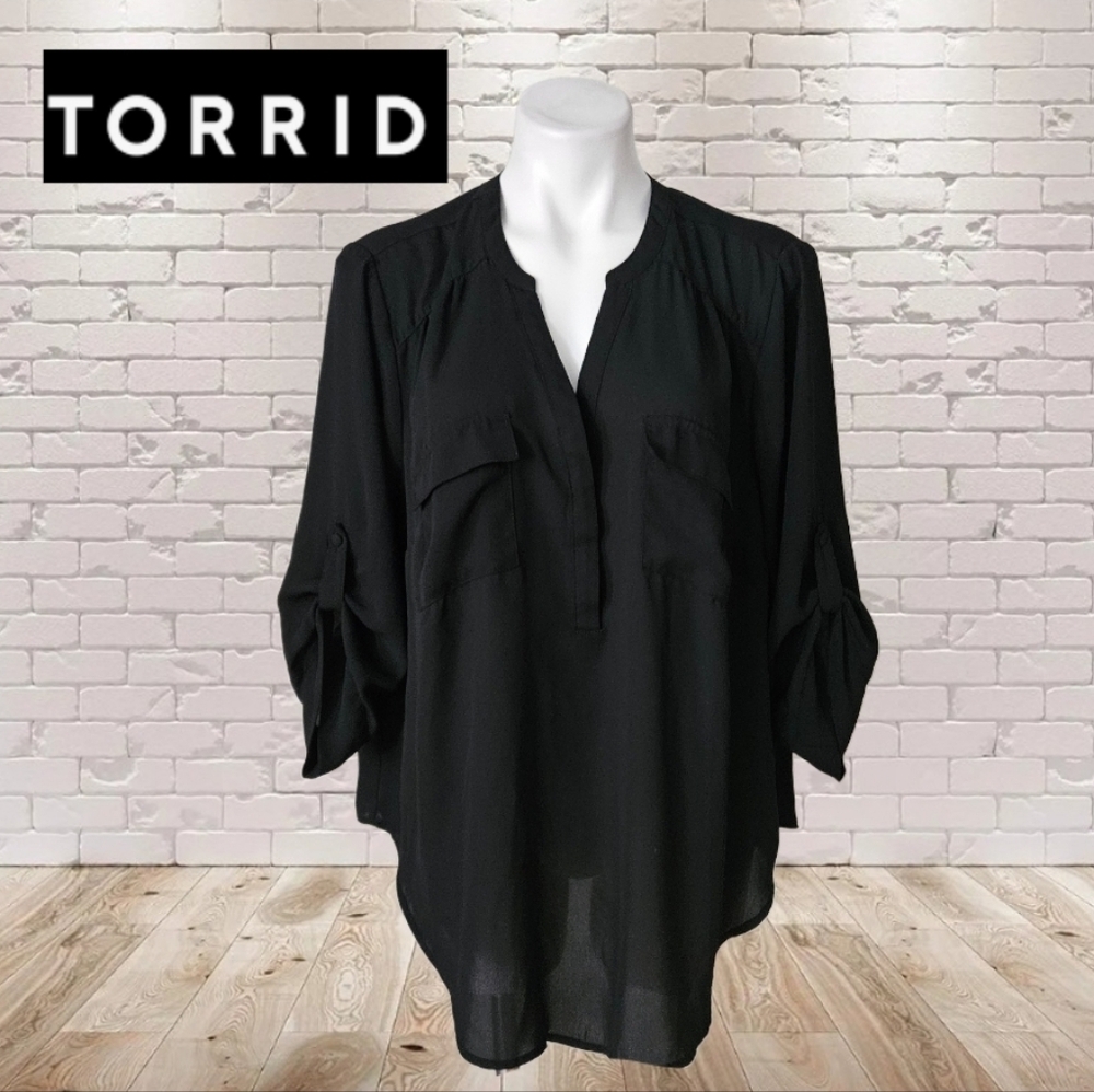 Torrid Black Button-Front Blouse 1X